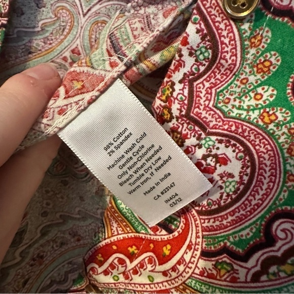 Talbots Stretch Poly Spandex Paisley Vibrant Colors Button Down Shirt Size 10P - Picture 6 of 8